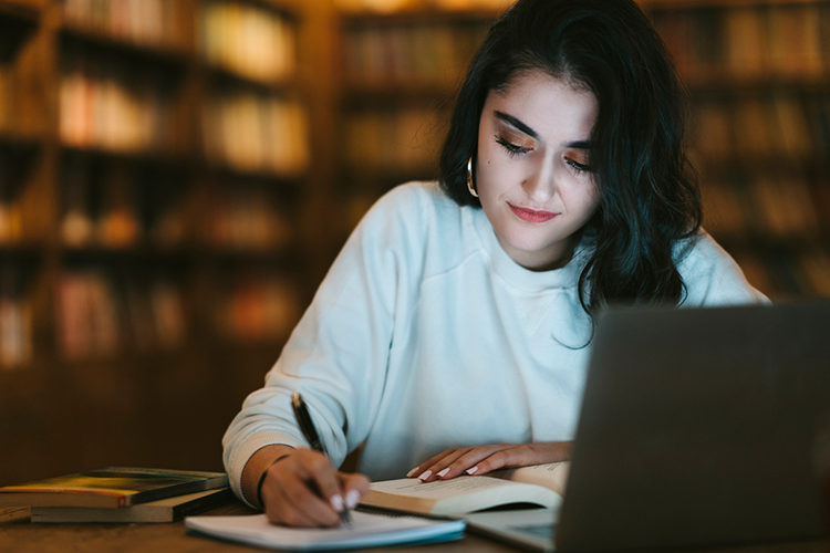 a female student studying for her SAT exam