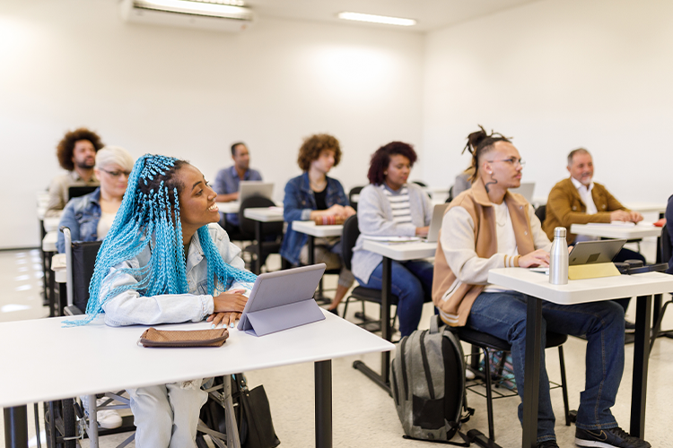 community college students taking a class