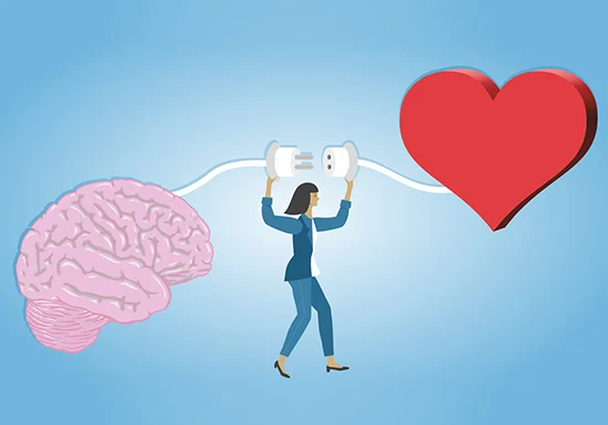 a heart and brain graphic depicting the relationship between AI and emotional intelligence